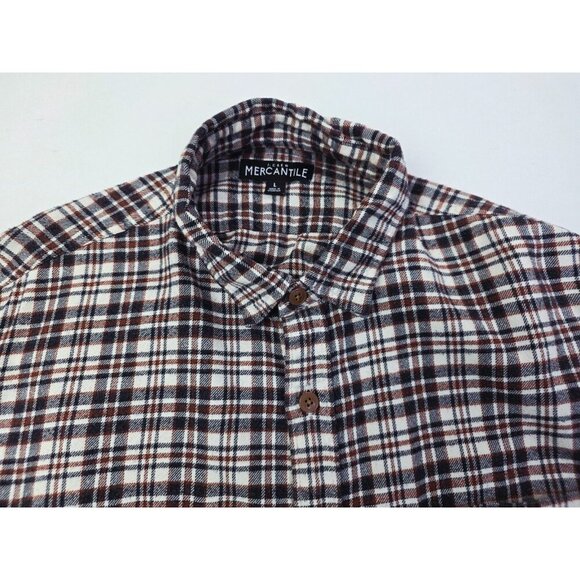 J. Crew Mercantile Size Large Mens Brown Vanilla Check Long Sleeve Flannel Shirt - Picture 9 of 9